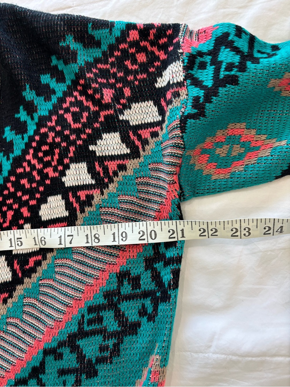 Flying Tomato S Open Sweater Cardigan Southwestern Boho Aztec Turquoise Coral - Picture 6 of 9